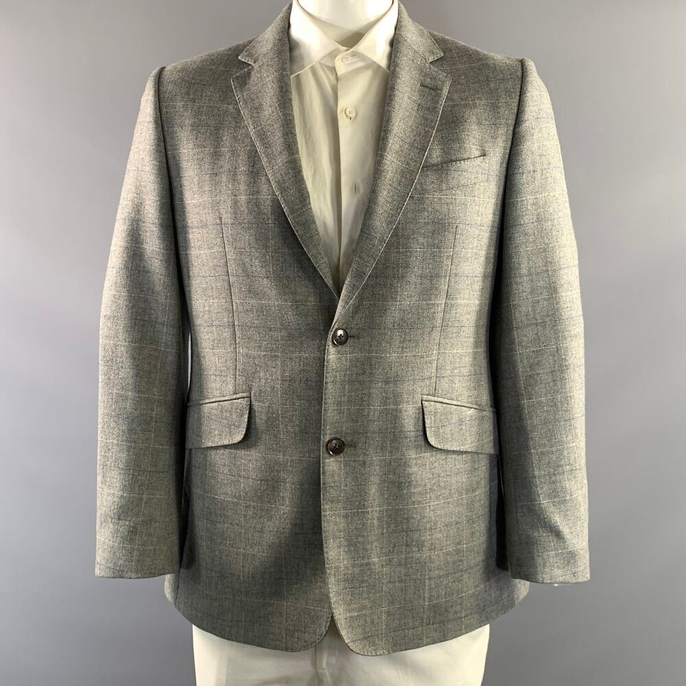 DUCHAMP Chest Size 40 Grey Blue & White Window Pane Wool Cashmere Sport Coat